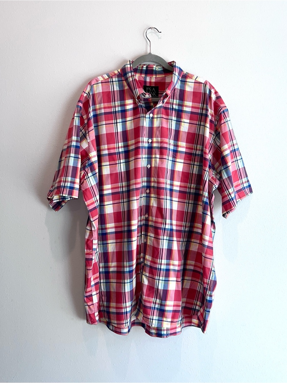 Jos. A. Bank Men's Plaid Short Sleeve Button-Down Collar Red Shirt 3XT